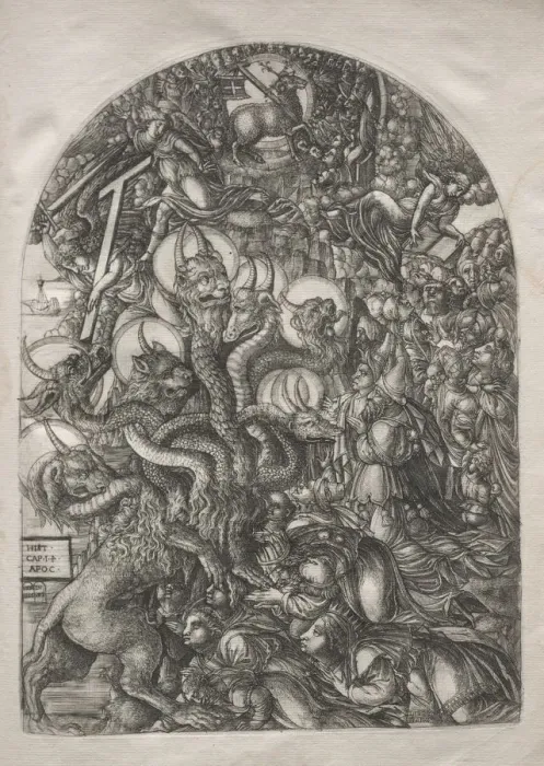 Framed Print : The Apocalypse: The Beast with Seven Heads and Ten Horns, 1546-1556. Creator: Jean Duvet (French