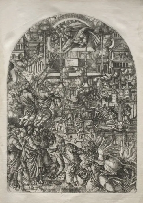 Framed Print : The Apocalypse: The Measurement of the Temple, 1546-1556. Creator: Jean Duvet (French, 1485-1561) Framed Print : The Apocalypse: The Measurement of the Temple, 1546-1556. Creator: Jean Duvet (French, 1485-1561)