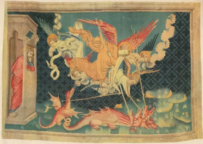 Framed Print : The Apocalypse. St. Michael and his agents overcome the dragon. Creator: Unknown Framed Print : The Apocalypse. St. Michael and his agents overcome the dragon. Creator: Unknown