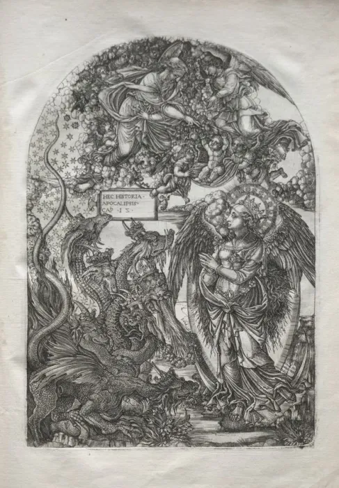 Framed Print : The Apocalypse: St. Michael and the Dragon, 1546-1556. Creator: Jean Duvet (French, 1485-1561) Framed Print : The Apocalypse: St. Michael and the Dragon, 1546-1556. Creator: Jean Duvet (French, 1485-1561)
