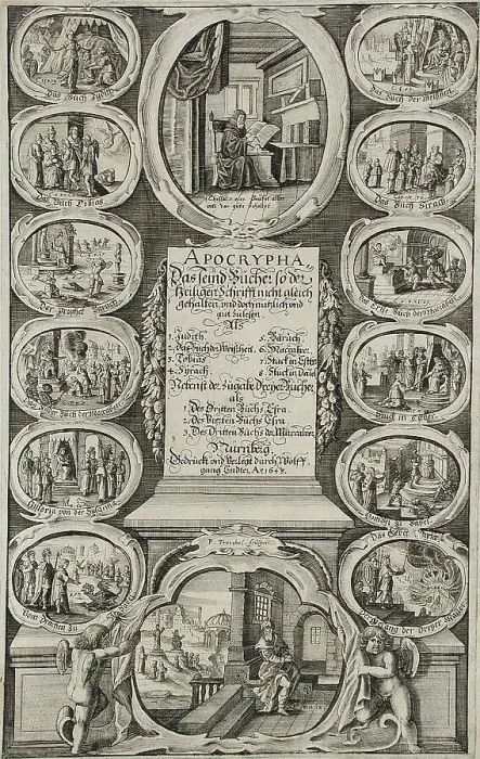Framed Print : Apocripha, Printed 1643. Creators: Wolfgang Endter, Peter Paul Troschel Framed Print : Apocripha, Printed 1643. Creators: Wolfgang Endter, Peter Paul Troschel