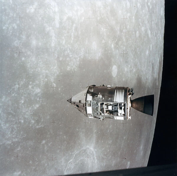 The Apollo 15 Command and Service Modules in lunar orbit, 1971. Artist: NASA