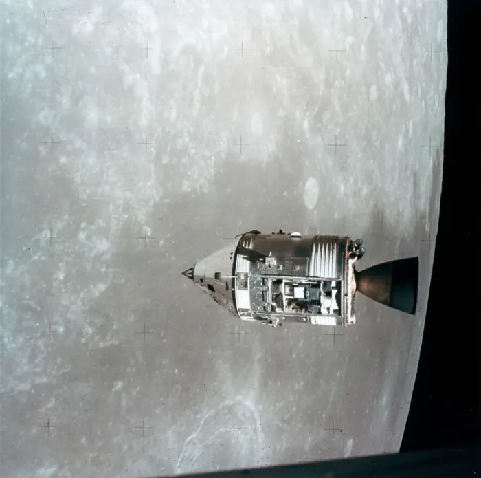 Framed Print : The Apollo 15 Command and Service Modules in lunar orbit, 1971. Artist: NASA Framed Print : The Apollo 15 Command and Service Modules in lunar orbit, 1971. Artist: NASA