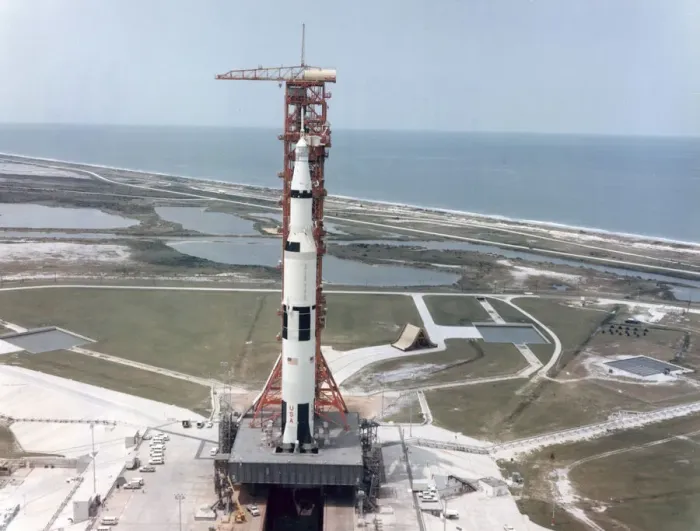 Framed Print : Apollo 15 on the launch pad at Kennedy Space Center, Florida, USA, 1971. Artist: NASA Framed Print : Apollo 15 on the launch pad at Kennedy Space Center, Florida, USA, 1971. Artist: NASA