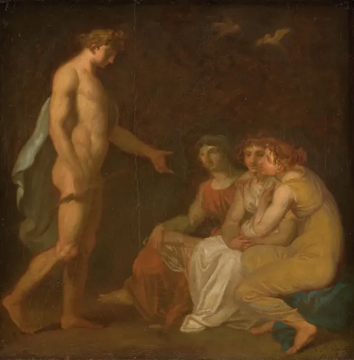 Framed Print : Apollo charging the Parcae to visit Ceres, who has fled from the Earth, 1809. Creator: Nicolai Abraham Abildgaard Framed Print : Apollo charging the Parcae to visit Ceres, who has fled from the Earth, 1809. Creator: Nicolai Abraham Abildgaard