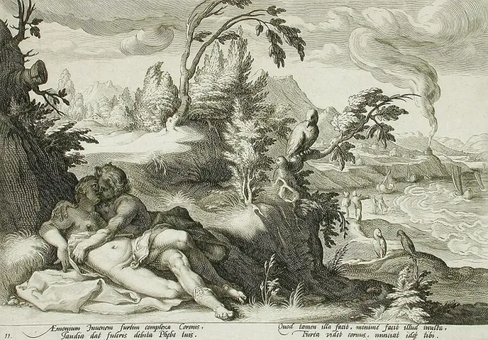 Framed Print : Apollo and Coronis, published 1590. Creator: Unknown Framed Print : Apollo and Coronis, published 1590. Creator: Unknown