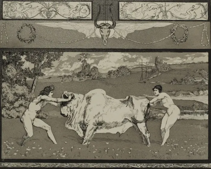 Framed Print : Apollo and Daphne II (From the series Opus II), 1879. Artist: Klinger, Max (1857-1920) Framed Print : Apollo and Daphne II (From the series Opus II), 1879. Artist: Klinger, Max (1857-1920)