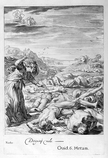 Apollo and Diana kill Niobes Children with their arrows: she is turned to stone, 1655. Artist: Michel de Marolles