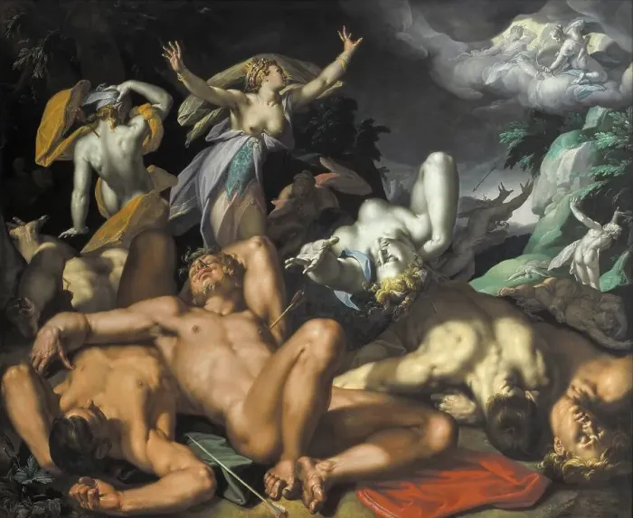 Framed Print : Apollo and Diana Punishing Niobe by Killing her Children, 1591. Creator: Abraham Bloemaert Framed Print : Apollo and Diana Punishing Niobe by Killing her Children, 1591. Creator: Abraham Bloemaert