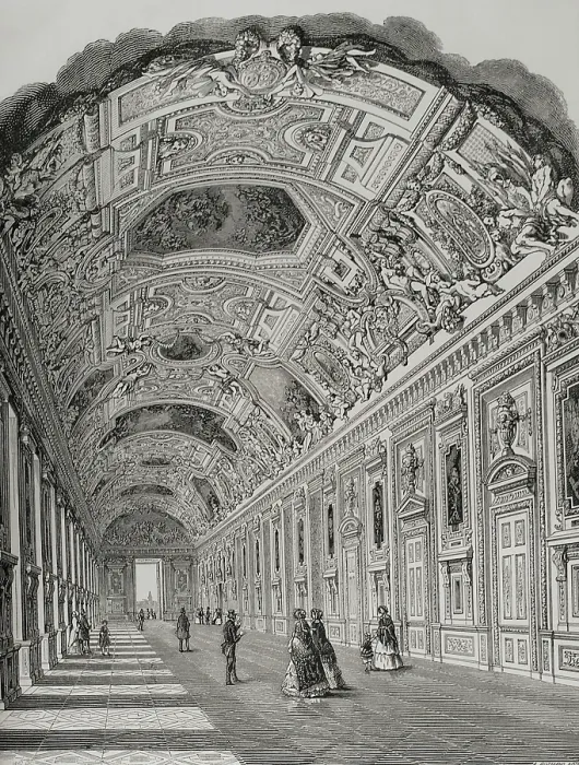 Framed Print : The Apollo Gallery, Louvre Palace, Paris, France, 1856. Creator: Adolphe Gusman Framed Print : The Apollo Gallery, Louvre Palace, Paris, France, 1856. Creator: Adolphe Gusman