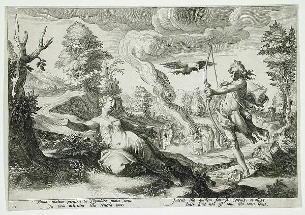 Apollo Killing Coronis, published 1590. Creator: Hendrik Goltzius