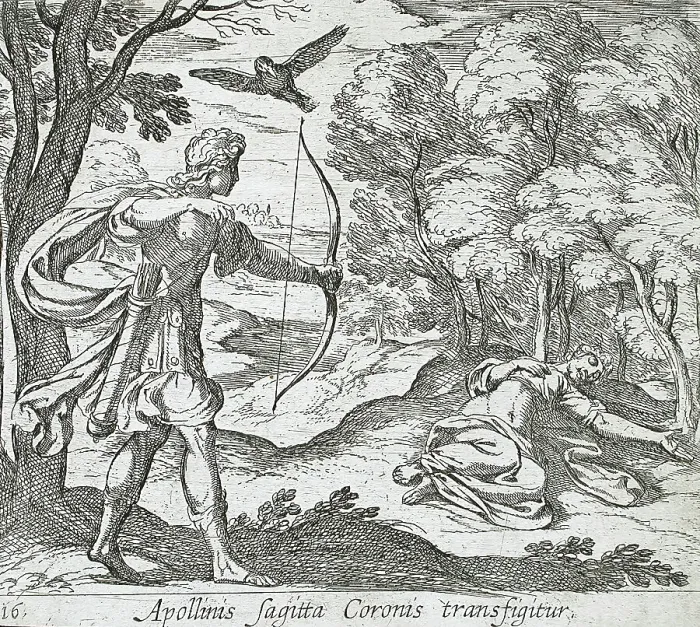 Framed Print : Apollo Killing Coronis, published 1606. Creators: Antonio Tempesta, Wilhelm Janson Framed Print : Apollo Killing Coronis, published 1606. Creators: Antonio Tempesta, Wilhelm Janson