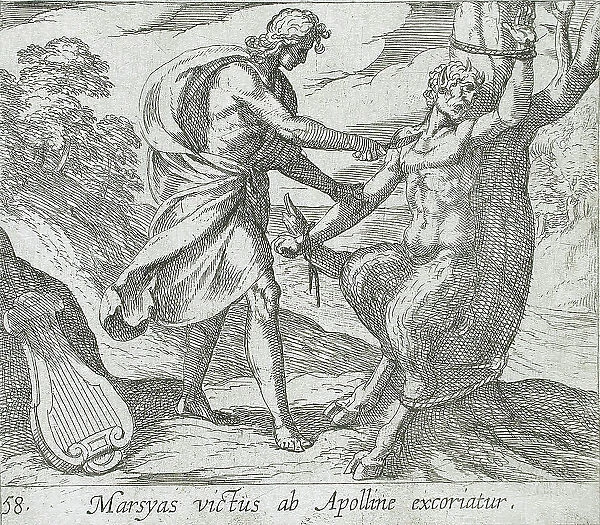 Apollo Killing Marsyas, published 1606. Creators: Antonio Tempesta, Wilhelm Janson