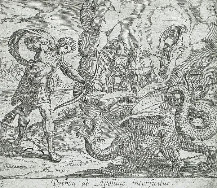 Framed Print : Apollo Killing Python, published 1606. Creators: Antonio Tempesta, Wilhelm Janson Framed Print : Apollo Killing Python, published 1606. Creators: Antonio Tempesta, Wilhelm Janson