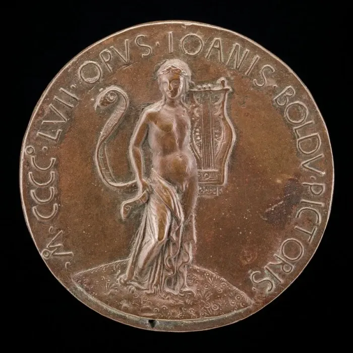 Framed Print : Apollo with Lyre and Long Scroll [reverse], 1457. Creator: Giovanni Boldu