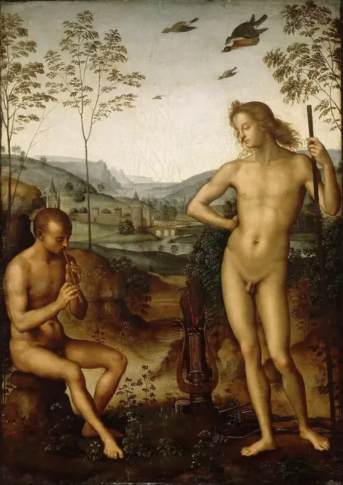 Framed Print : Apollo and Marsyas (Apollo and Daphnis), c. 1497. Creator: Perugino (ca. 1450-1523) Framed Print : Apollo and Marsyas (Apollo and Daphnis), c. 1497. Creator: Perugino (ca. 1450-1523)