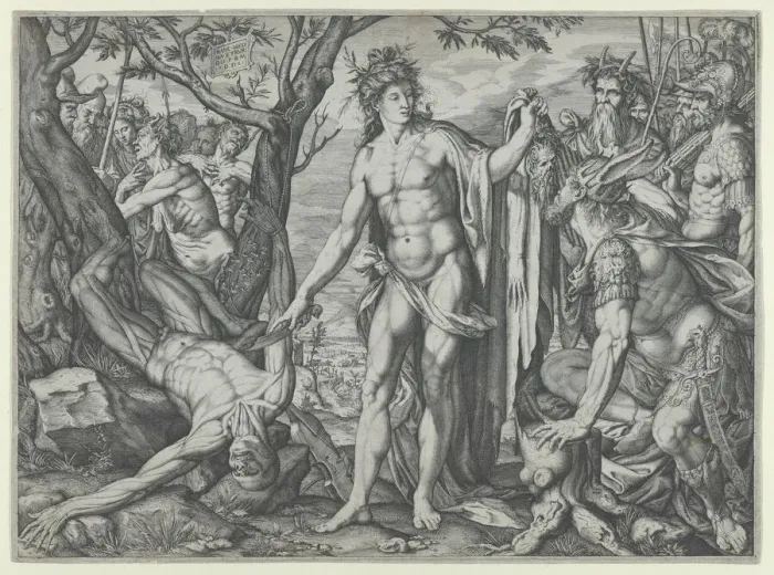 Framed Print : Apollo and Marsyas and the Judgment of Midas, 1581. Creator: Melchior Meier Framed Print : Apollo and Marsyas and the Judgment of Midas, 1581. Creator: Melchior Meier