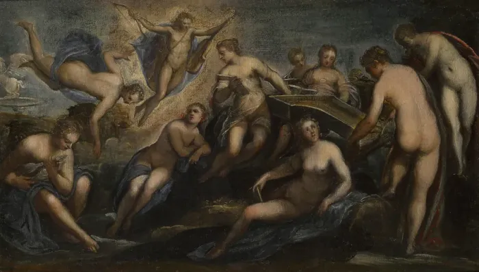 Framed Print : Apollo and the Muses, about 1580. Creator: Domenico Tintoretto Framed Print : Apollo and the Muses, about 1580. Creator: Domenico Tintoretto