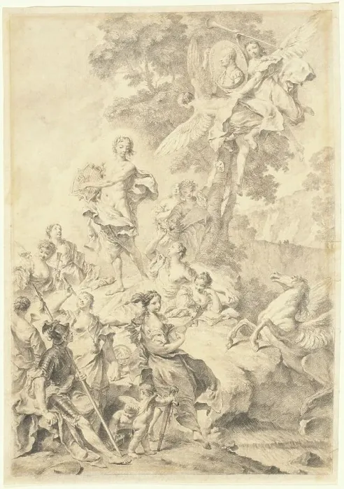 Framed Print : Apollo, the Muses, and Mars: In Praise of Tasso, 1740 / 1745. Creator: Giovanni Battista Piazzetta Framed Print : Apollo, the Muses, and Mars: In Praise of Tasso, 1740 / 1745. Creator: Giovanni Battista Piazzetta