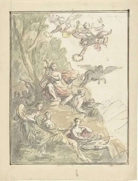 Framed Print : Apollo and the Muses on Parnassus, 1677-1755. Creator: Elias van Nijmegen Framed Print : Apollo and the Muses on Parnassus, 1677-1755. Creator: Elias van Nijmegen