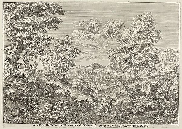 Apollo and a Nymph Leading a Lion, 1696. Creator: Crescenzio Onofri