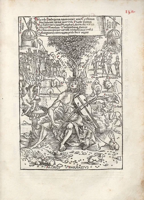 Framed Print : Apollo on Parnassus. From: Melopoiae sive Harmoniae tetracenticae, 1507. Creator: Kulmbach, Hans Suess, von (ca. 1480-1522) Framed Print : Apollo on Parnassus. From: Melopoiae sive Harmoniae tetracenticae, 1507. Creator: Kulmbach, Hans Suess, von (ca. 1480-1522)