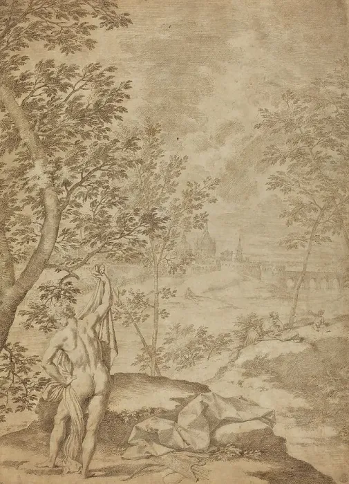 Framed Print : Apollo Standing in a River Landscape, 1720 / 1730. Creator: Donato Creti Framed Print : Apollo Standing in a River Landscape, 1720 / 1730. Creator: Donato Creti