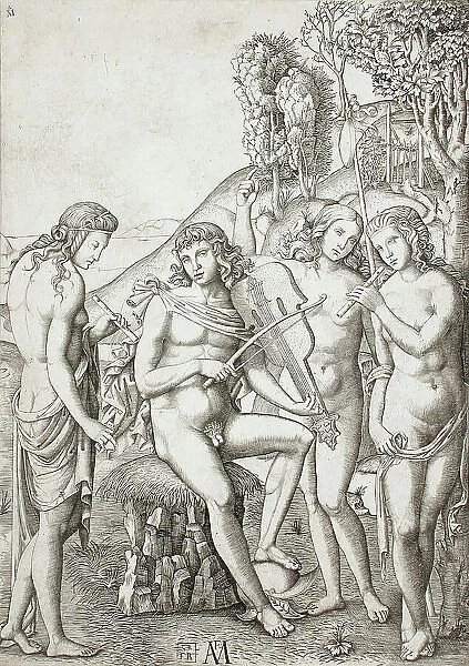 Apollo Teaching Music to the Graces, 16th century. Creator: Marcantonio Raimondi