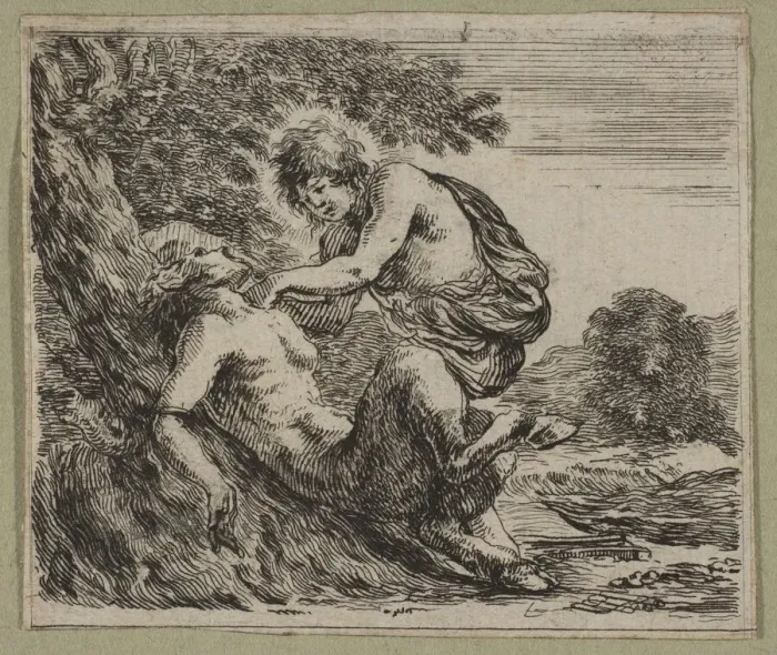 Framed Print : Apollon et Marsyas, 1644. Creator: Stefano della Bella Framed Print : Apollon et Marsyas, 1644. Creator: Stefano della Bella