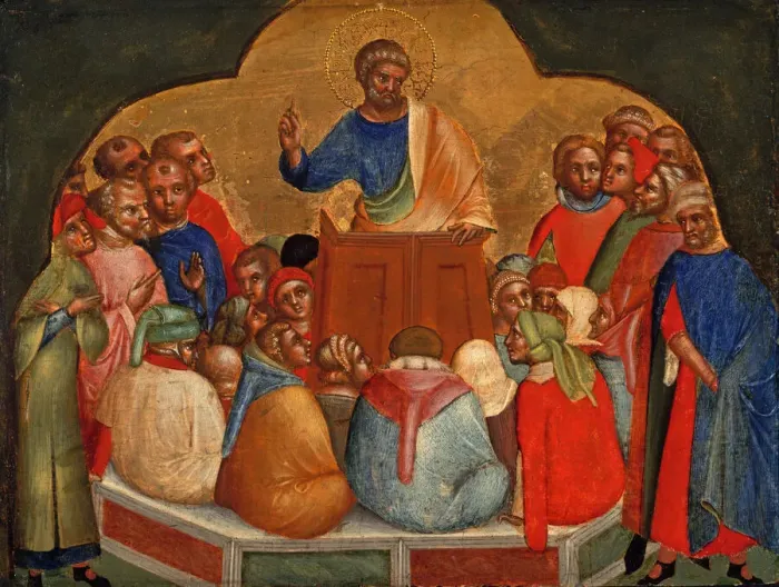 Framed Print : Apostle Peter Preaching (Predella Panel), ca 1370. Creator: Veneziano Framed Print : Apostle Peter Preaching (Predella Panel), ca 1370. Creator: Veneziano