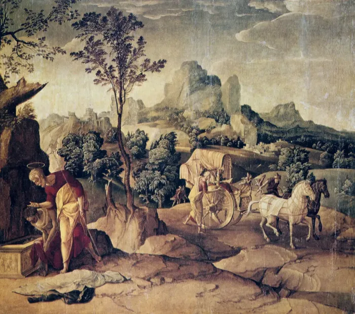 Framed Print : The Apostle Philip Baptizing the Eunuch, 16th century. Artist: Jan van Scorel Framed Print : The Apostle Philip Baptizing the Eunuch, 16th century. Artist: Jan van Scorel