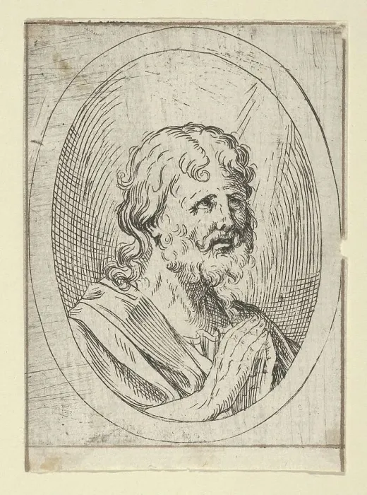 Framed Print : An apostle raising his eyes in prayer, in an oval frame, from Christ, the Virgin, and... 1600-1640. Creator: Anon Framed Print : An apostle raising his eyes in prayer, in an oval frame, from Christ, the Virgin, and... 1600-1640. Creator: Anon