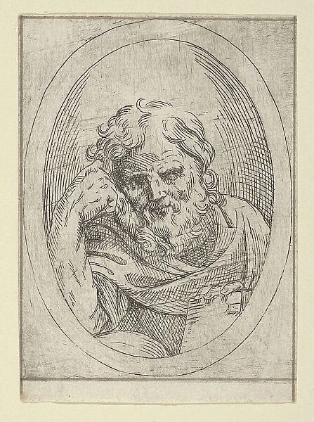 An apostle resting his head on his right hand and holding a book, in an oval frame, 1600-1640. Creator: Anon