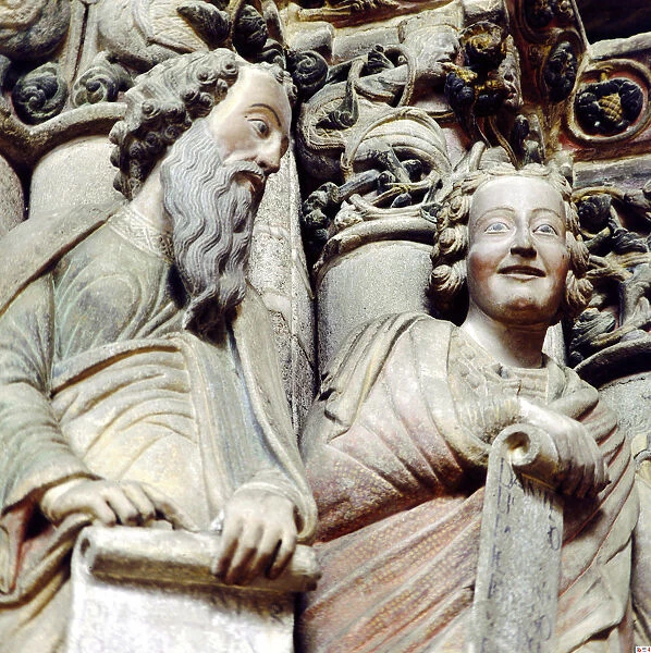 Detail of the apostles in the facade of the Portico of the Glory in the Cathedral