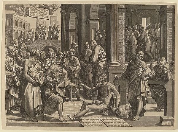 Apostles Peter and John Healing the Paralytic, 1553. Creator: Lambert Suavius