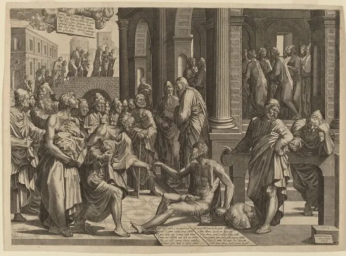 Framed Print : Apostles Peter and John Healing the Paralytic, 1553. Creator: Lambert Suavius Framed Print : Apostles Peter and John Healing the Paralytic, 1553. Creator: Lambert Suavius