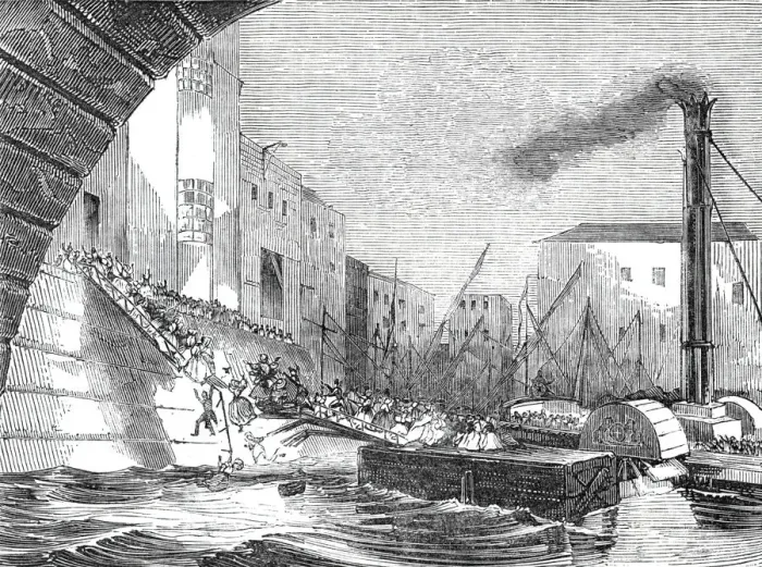 Framed Print : Appalling accident at Blackfriars Bridge, 1844. Creator: Unknown Framed Print : Appalling accident at Blackfriars Bridge, 1844. Creator: Unknown