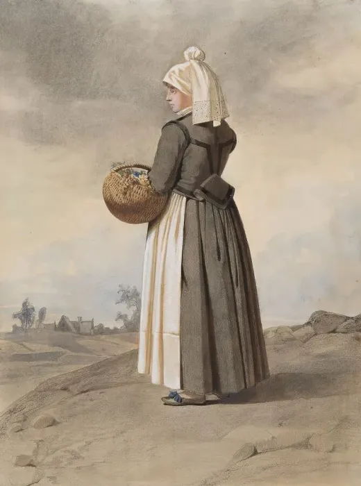 Framed Print : Apparel - woman in costume in full-length oblique view from behind in landscape, 1810-1857. Creator: Otto Wallgren Framed Print : Apparel - woman in costume in full-length oblique view from behind in landscape, 1810-1857. Creator: Otto Wallgren