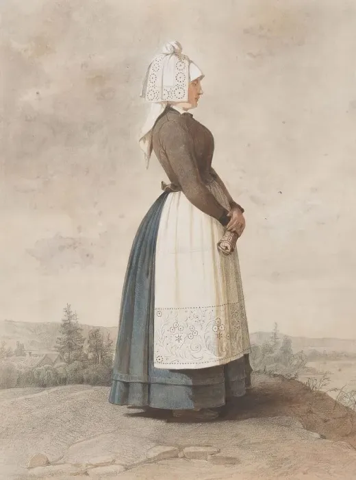 Framed Print : Apparel - woman standing in full figure with white apron, 1810-1857. Creator: Otto Wallgren Framed Print : Apparel - woman standing in full figure with white apron, 1810-1857. Creator: Otto Wallgren