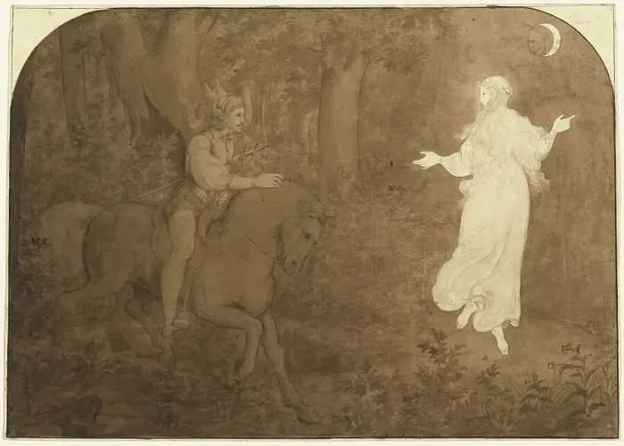 Framed Print : The Apparition in the Forest, 1823. Creator: Moritz von Schwind Framed Print : The Apparition in the Forest, 1823. Creator: Moritz von Schwind