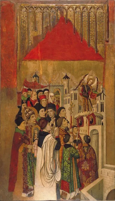 Framed Print : Apparition of Saint Michael at the Castle of Sant Angelo. Artist: Huguet, Jaume (1412-1492) Framed Print : Apparition of Saint Michael at the Castle of Sant Angelo. Artist: Huguet, Jaume (1412-1492)