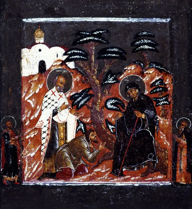 Framed Print : Apparition of the Virgin at Youritch. Creator: Russian School Framed Print : Apparition of the Virgin at Youritch. Creator: Russian School