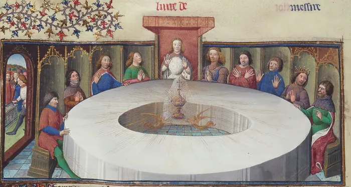 Framed Print : The Appearance of the Holy Grail. From Queste del Saint-Graal, 15th century. Creator: Anonymous Framed Print : The Appearance of the Holy Grail. From Queste del Saint-Graal, 15th century. Creator: Anonymous
