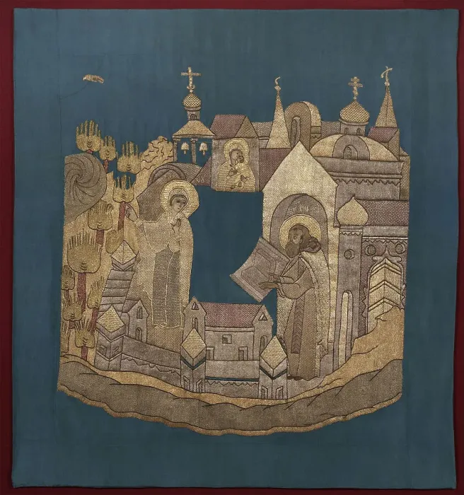 Framed Print : Appearance of the Mother of God to Saint Cyril of Belozersk in the Simonov Monastery (Podea), 1620?1635. Artist: Ancient Russian Art Framed Print : Appearance of the Mother of God to Saint Cyril of Belozersk in the Simonov Monastery (Podea), 1620?1635. Artist: Ancient Russian Art