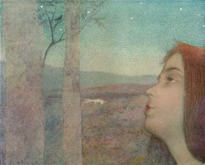 Framed Print : Appel a l?oiseau (The Bird Call), c1908. Artist: Alexandre de Riquer Framed Print : Appel a l?oiseau (The Bird Call), c1908. Artist: Alexandre de Riquer