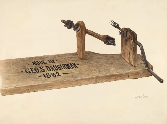 Framed Print : Apple Peeler, c. 1940. Creator: H. Langden Brown Framed Print : Apple Peeler, c. 1940. Creator: H. Langden Brown