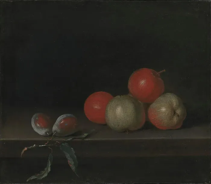 Framed Print : Apples and Peaches on a Table, 1726-1763. Creator: Johan Horner Framed Print : Apples and Peaches on a Table, 1726-1763. Creator: Johan Horner