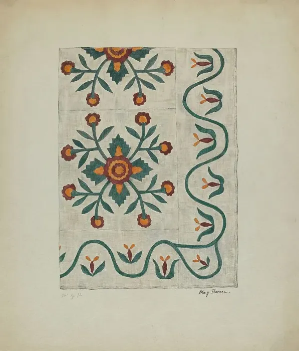 Framed Print : Applique Bedspread, c. 1937. Creator: Mary Berner Framed Print : Applique Bedspread, c. 1937. Creator: Mary Berner
