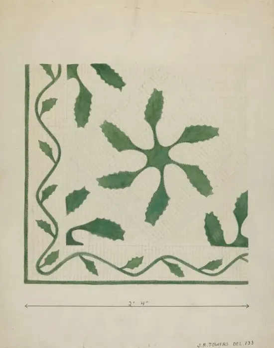 Framed Print : Applique Coverlet, c. 1936. Creator: John R. Towers Framed Print : Applique Coverlet, c. 1936. Creator: John R. Towers
