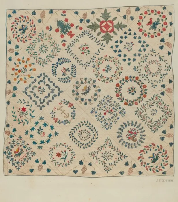 Framed Print : Applique Coverlet, c. 1936. Creator: Jules Lefevere